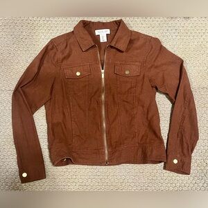 Rachel Zoe Brown Linen Blend Zip Front Utility Jacket